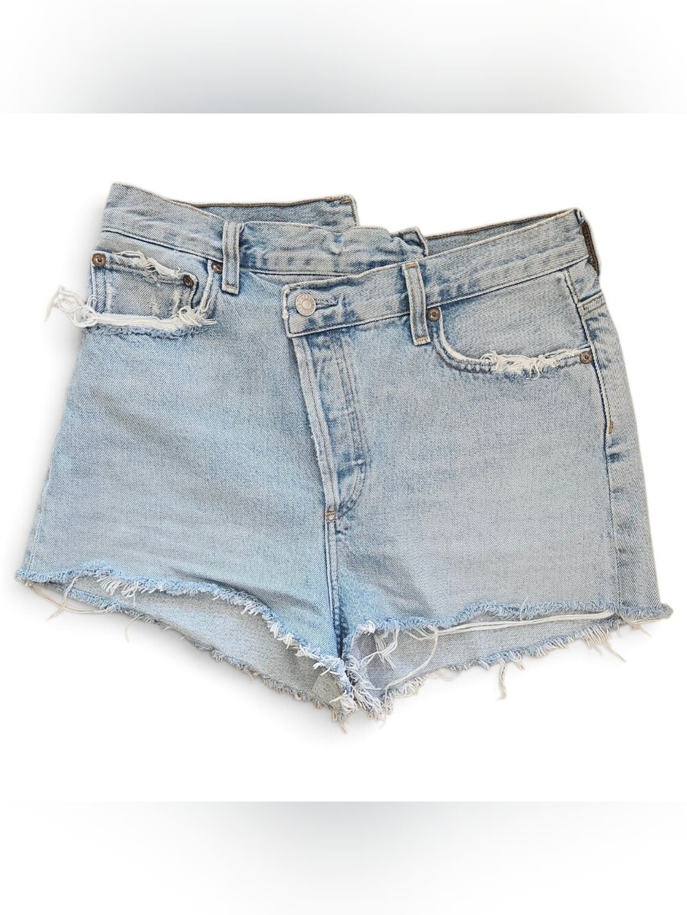 AGOLDE Asymmetrical Light Wash Denim Shorts